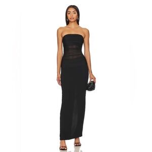 Amanda Uprichard Strapless Black Sheer-Panel Evening Gown